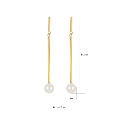 1 Pair Elegant Cute Luxurious Round Inlay Stainless Steel Titanium Steel Artificial Pearls 18K Gold Plated Drop Earrings