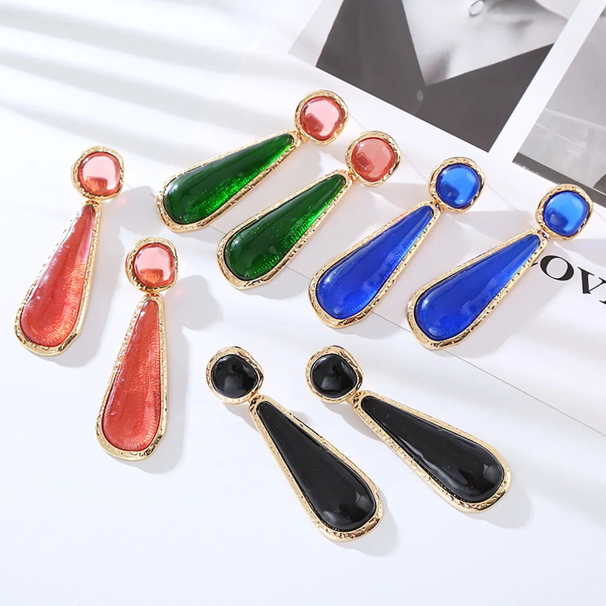 1 Pair Elegant Cute Luxurious Water Droplets Resin Drop Earrings