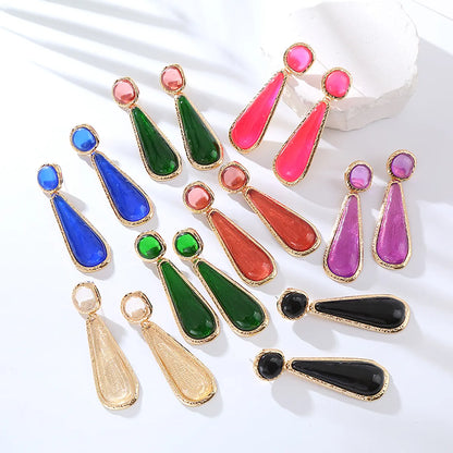 1 Pair Elegant Cute Luxurious Water Droplets Resin Drop Earrings