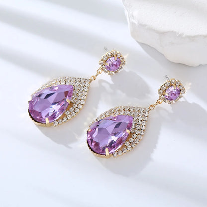 1 Pair Elegant Cute Queen Water Droplets Inlay Alloy Rhinestones Drop Earrings