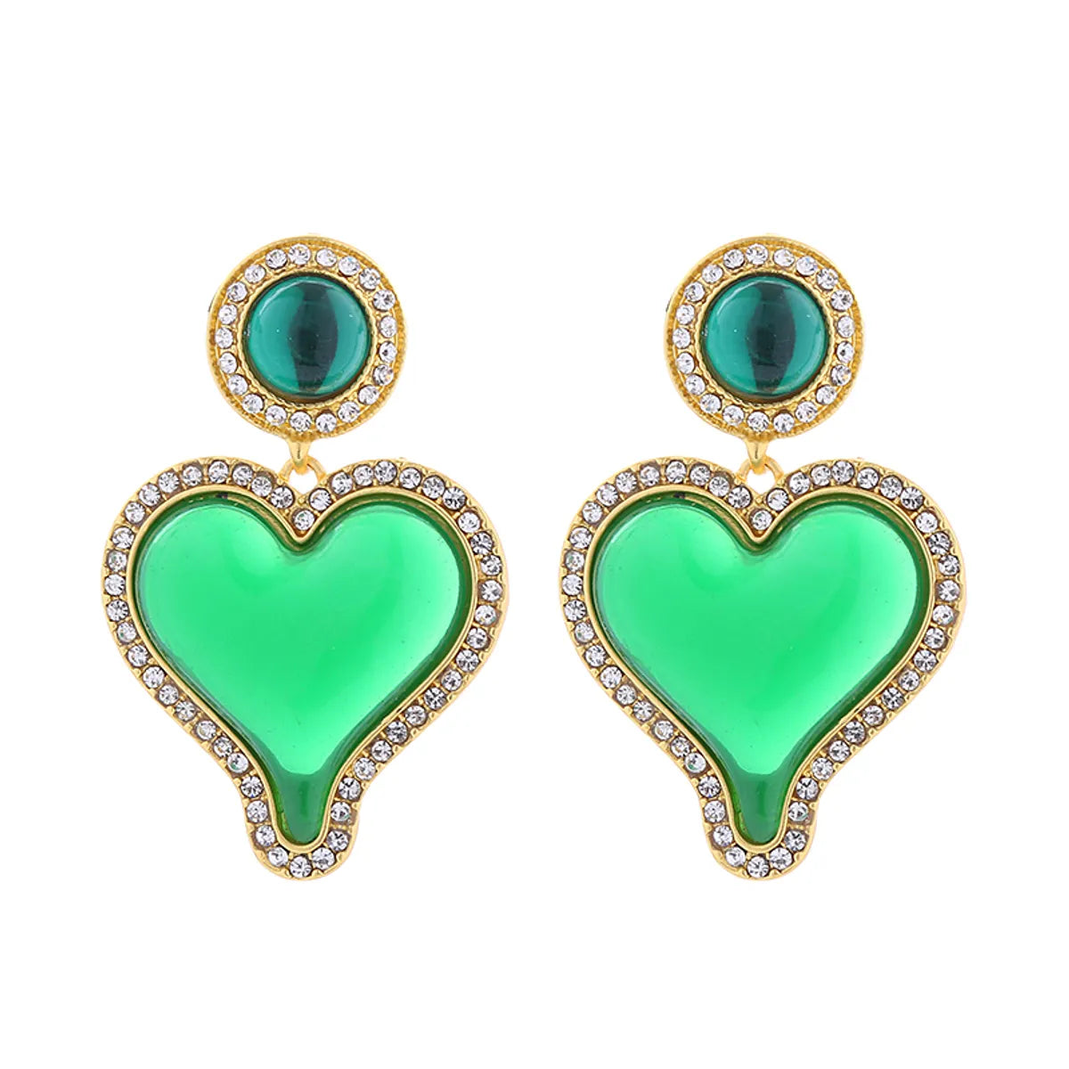 1 Pair Elegant Cute Round Heart Shape Inlay Alloy Resin Artificial Gemstones Drop Earrings