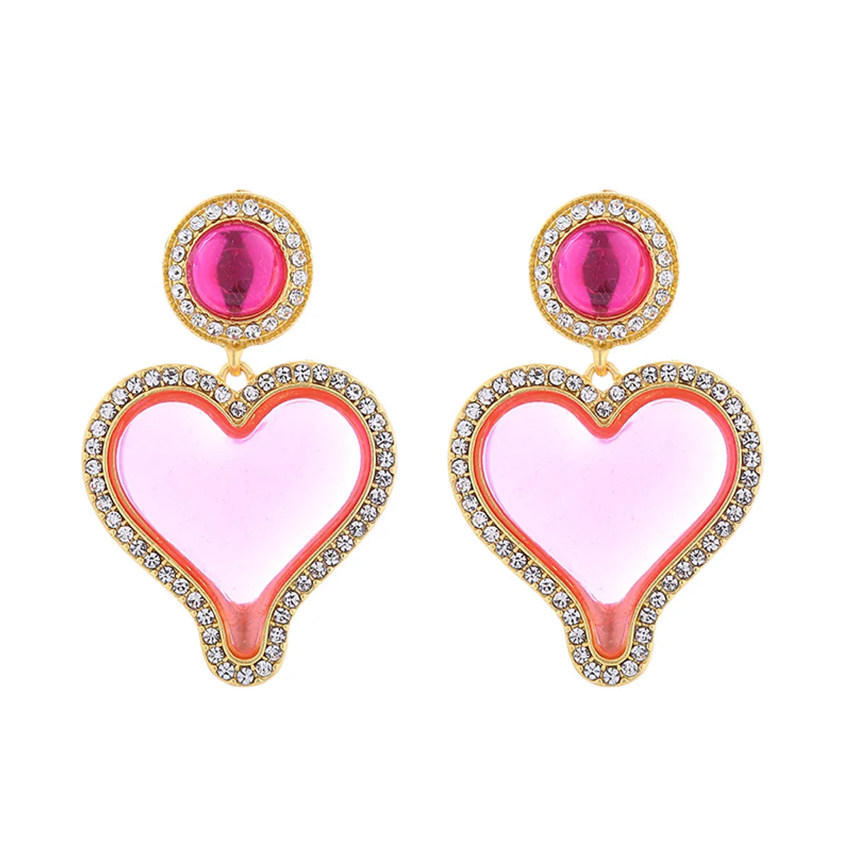 1 Pair Elegant Cute Round Heart Shape Inlay Alloy Resin Artificial Gemstones Drop Earrings