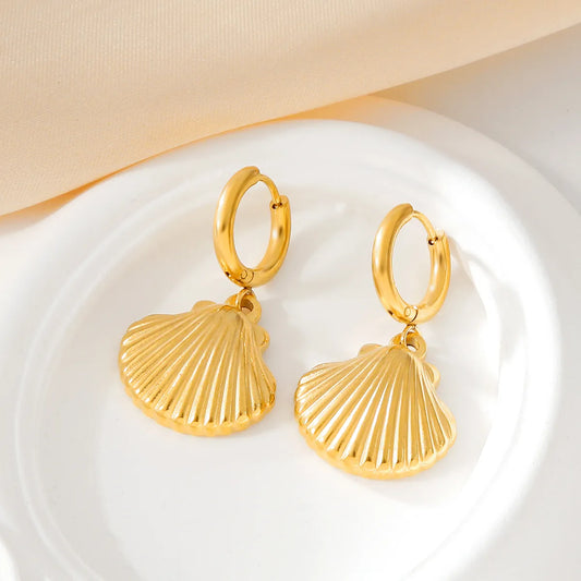 1 Pair Elegant Cute Shell Plating 304 Stainless Steel 18K Gold Plated Drop Earrings