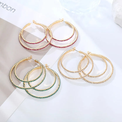 1 Pair Elegant Cute Simple Style Round Inlay Rhinestone Rhinestones Hoop Earrings