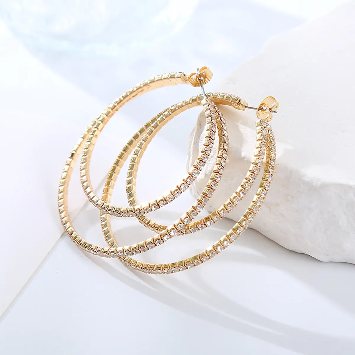 1 Pair Elegant Cute Simple Style Round Inlay Rhinestone Rhinestones Hoop Earrings