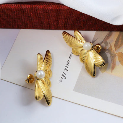 1 Pair Elegant Cute Solid Color Plating Inlay 304 Stainless Steel Pearl 18K Gold Plated Ear Studs