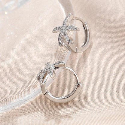 1 Pair Elegant Cute Starfish Copper Zircon Silver Plated Hoop Earrings