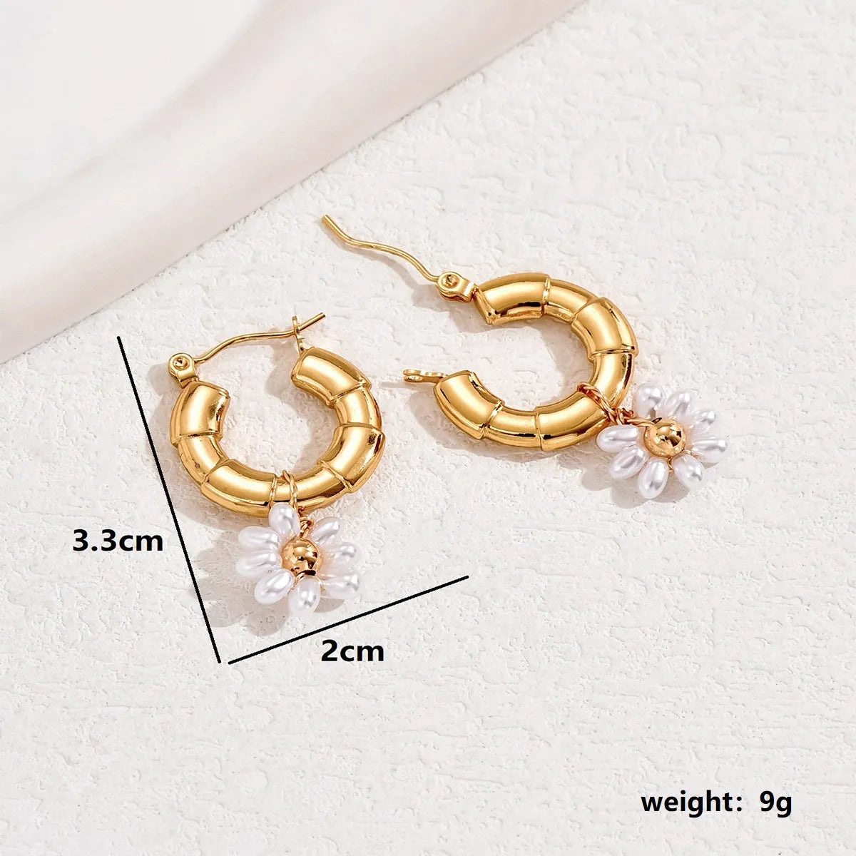 1 Pair Elegant Cute Sweet Flower Beaded Pearl Stainless Steel Earrings