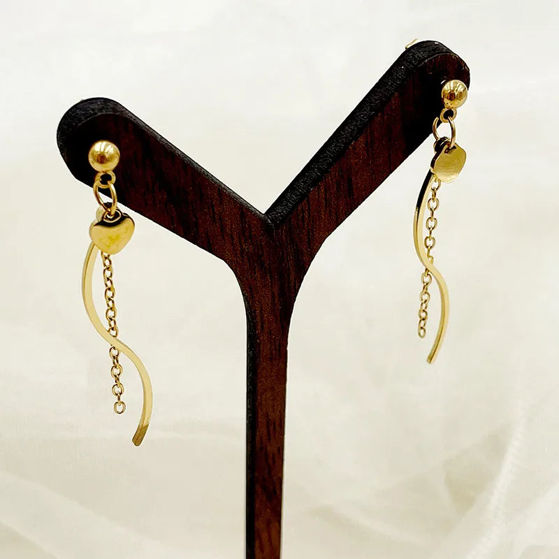 1 Pair Elegant Cute Sweet Heart Shape Plating 304 Stainless Steel 14K Gold Plated Drop Earrings