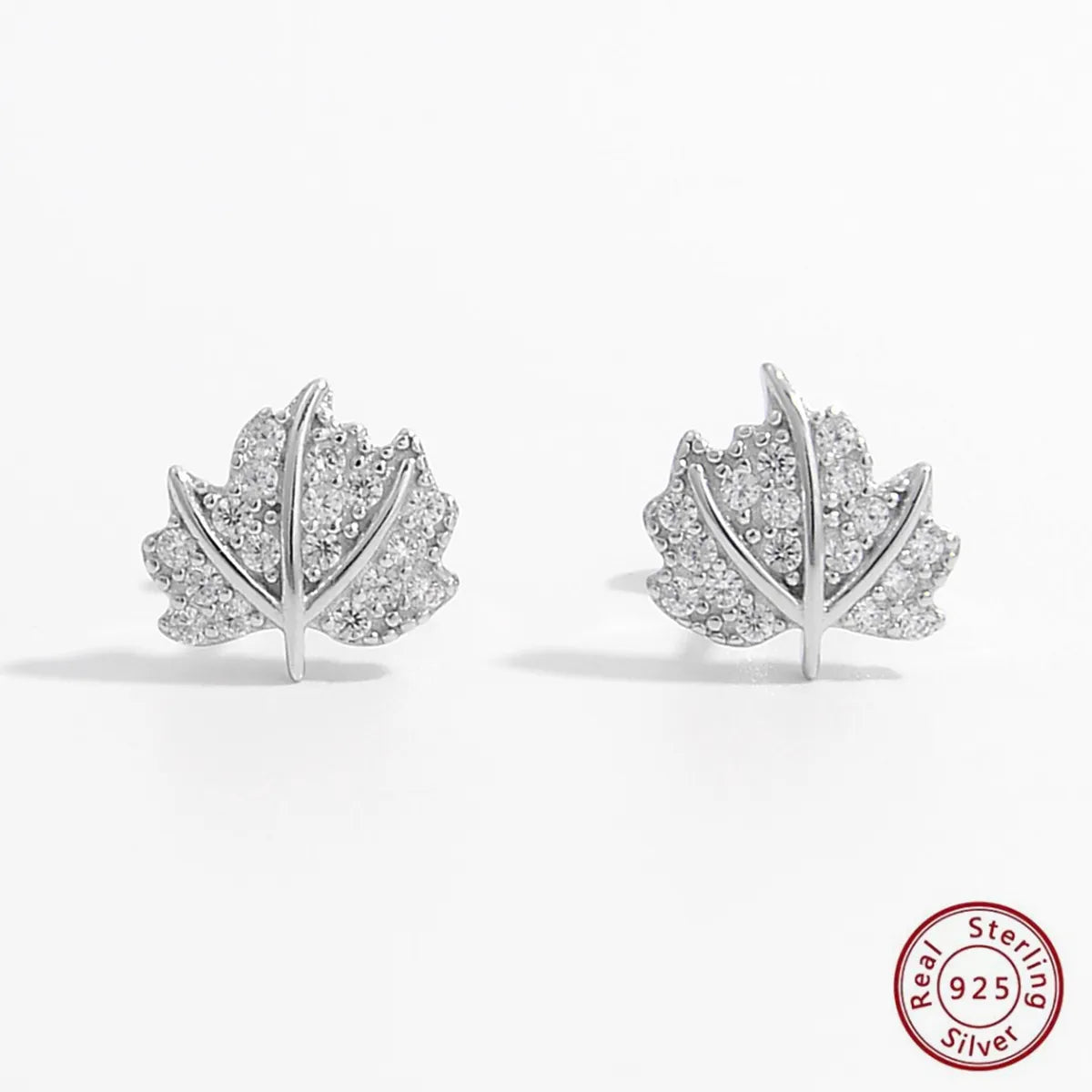 1 Pair Elegant Cute Sweet Moon Maple Leaf Crown Plating Hollow Out Inlay Sterling Silver Zircon White Gold Plated Rhodium Plated Ear Studs