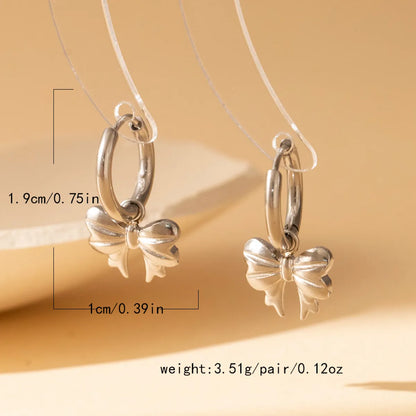 1 Pair Elegant Cute Vacation Bow Knot Titanium Steel Drop Earrings