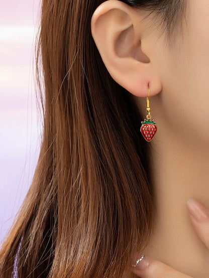 1 Pair Elegant Cute Vacation Fruit Strawberry Zinc Alloy Drop Earrings