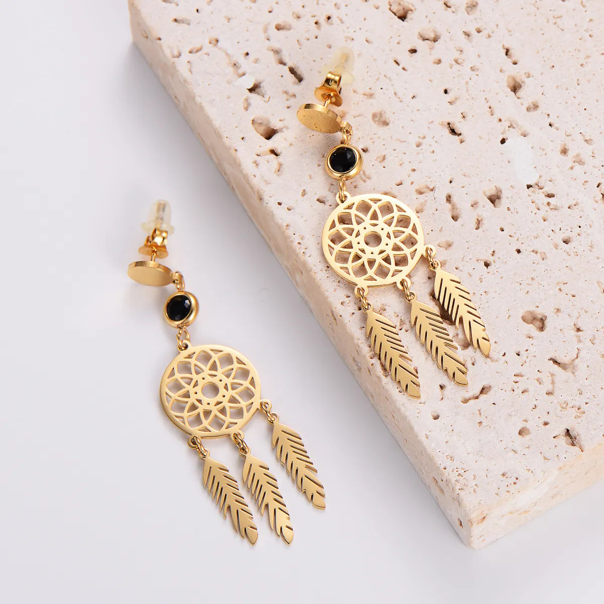 1 Pair Elegant Dreamcatcher Plating Stainless Steel Zircon 18k Gold Plated Drop Earrings