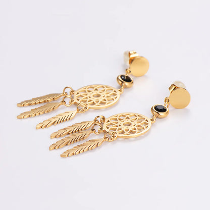 1 Pair Elegant Dreamcatcher Plating Stainless Steel Zircon 18k Gold Plated Drop Earrings