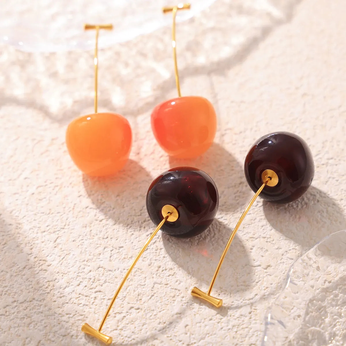 1 Pair Elegant Exaggerated Cherry Plating 304 Stainless Steel Resin Titanium Steel 18K Gold Plated Drop Earrings