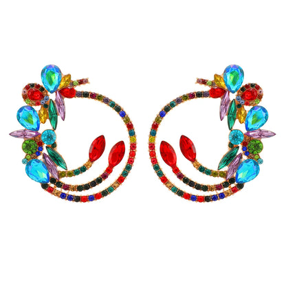 1 Pair Elegant Exaggerated Color Block Hollow Out Inlay Zinc Alloy Rhinestones Ear Studs