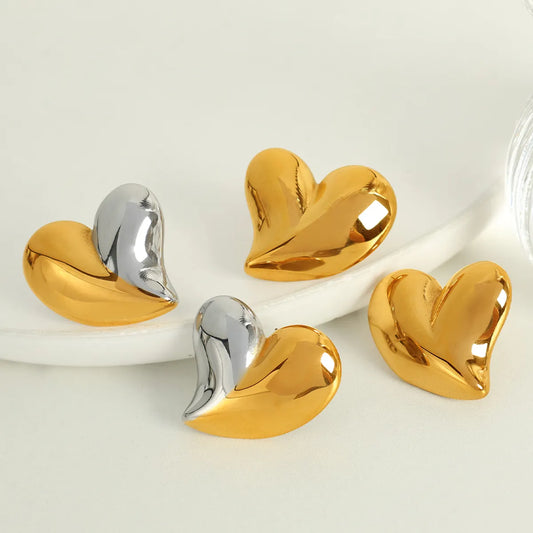 1 Pair Elegant Exaggerated Commute Heart Shape Polishing 304 Stainless Steel 18K Gold Plated Ear Studs