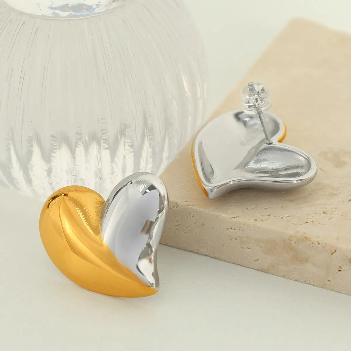 1 Pair Elegant Exaggerated Commute Heart Shape Polishing 304 Stainless Steel 18K Gold Plated Ear Studs