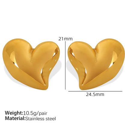 1 Pair Elegant Exaggerated Commute Heart Shape Polishing 304 Stainless Steel 18K Gold Plated Ear Studs