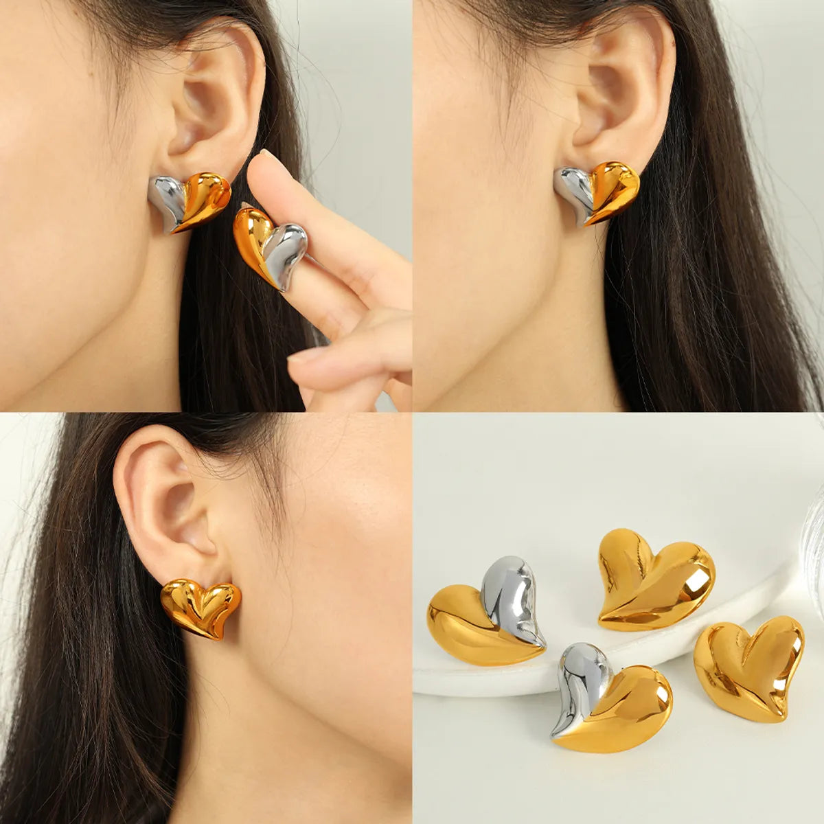 1 Pair Elegant Exaggerated Commute Heart Shape Polishing 304 Stainless Steel 18K Gold Plated Ear Studs