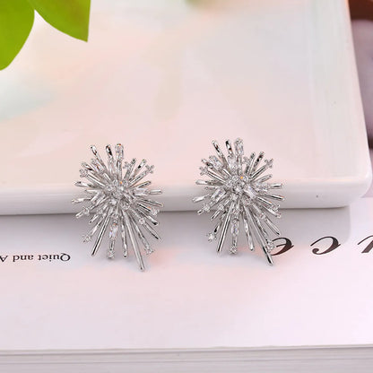 1 Pair Elegant Exaggerated Fireworks Inlay Copper Zircon Ear Studs