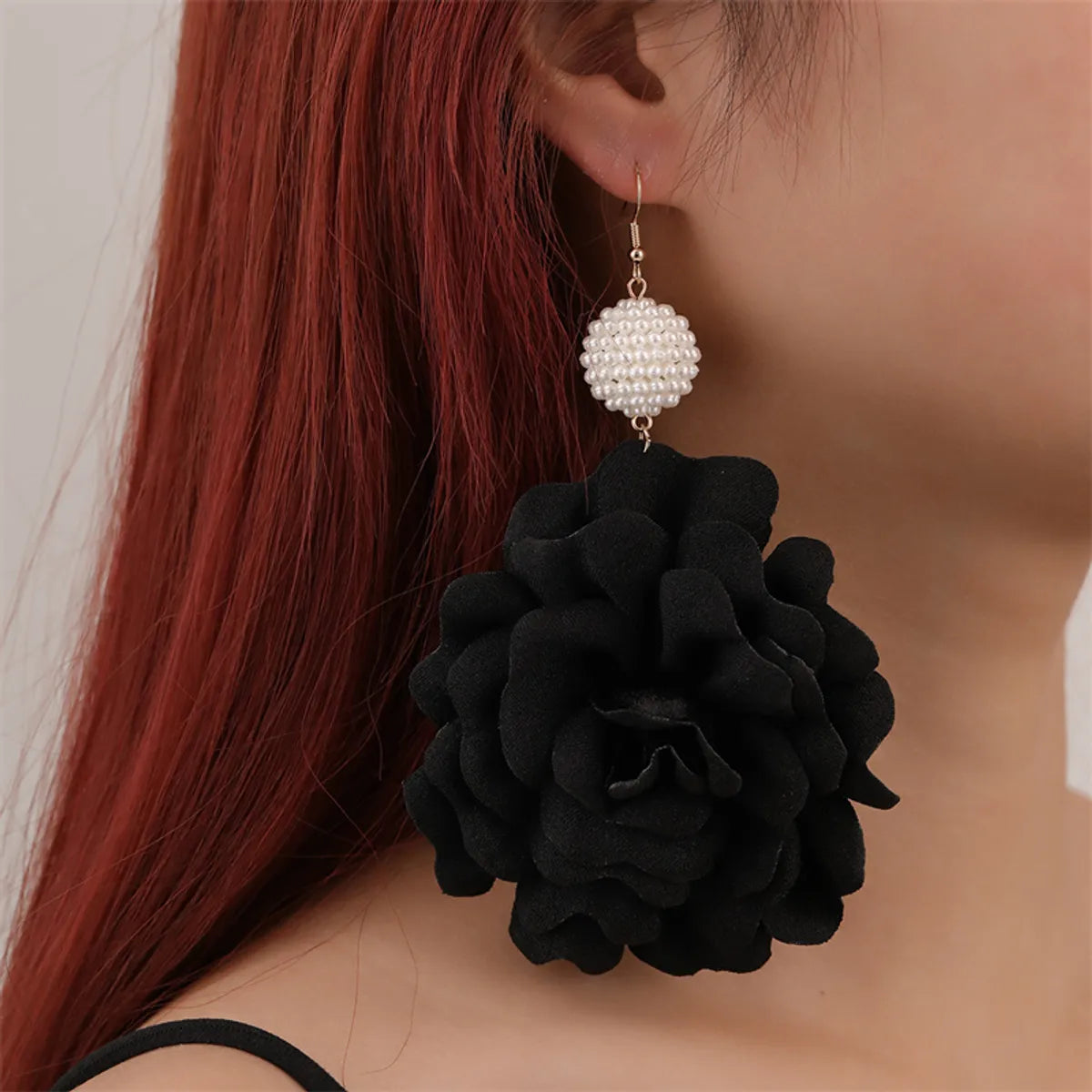 1 Pair Elegant Exaggerated Flower Alloy Cloth Drop Earrings