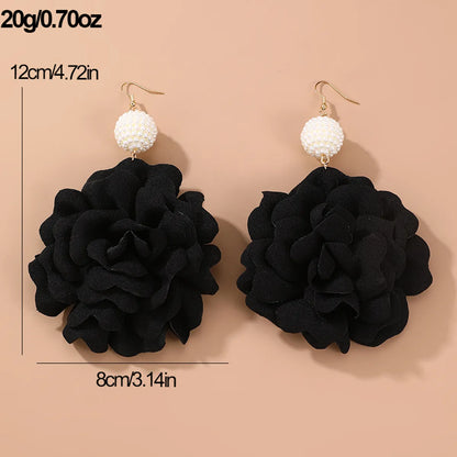 1 Pair Elegant Exaggerated Flower Alloy Cloth Drop Earrings