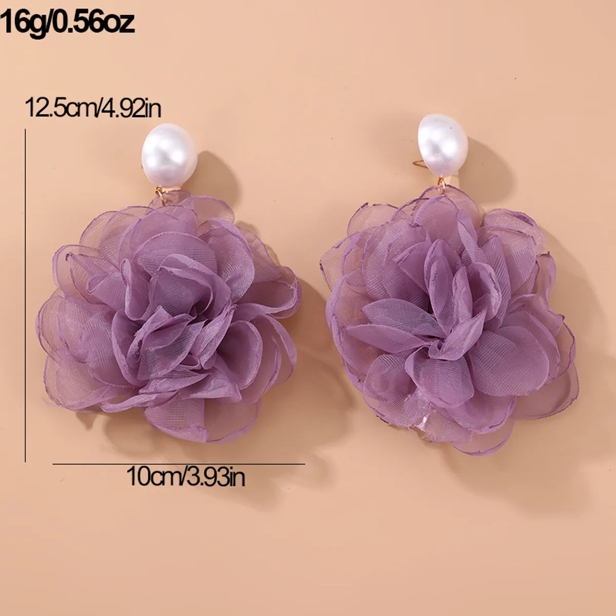 1 Pair Elegant Exaggerated Flower Alloy Cloth Drop Earrings