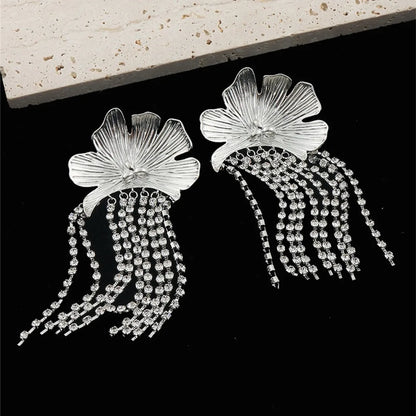 1 Pair Elegant Exaggerated Flower Plating Inlay Alloy Rhinestones Gold Plated Silver Plated Drop Earrings