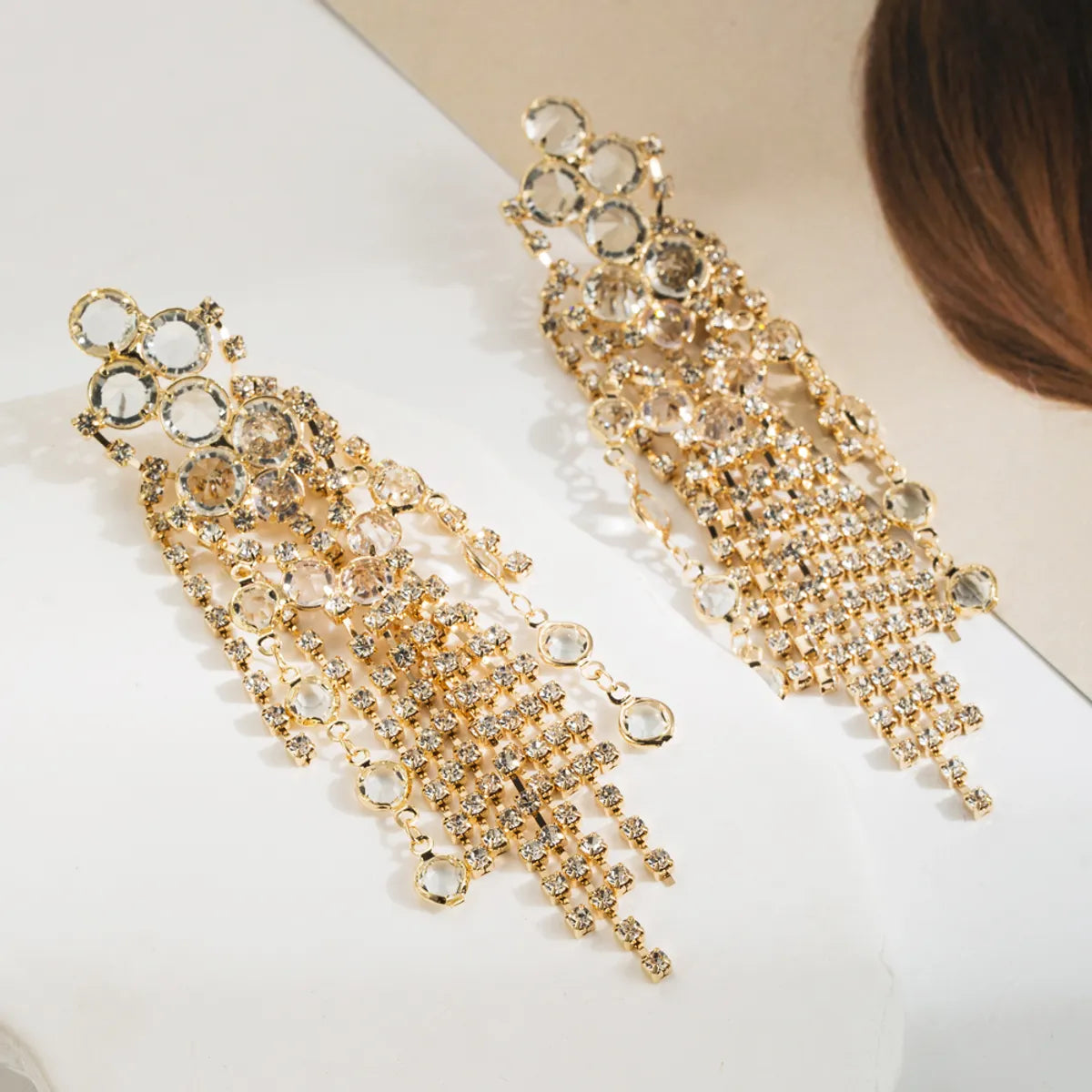 1 Pair Elegant Exaggerated Luxurious Solid Color Inlay Alloy Rhinestones Gold Plated Silver Plated Drop Earrings