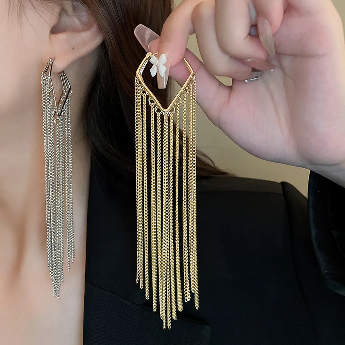 1 Pair Elegant Exaggerated Luxurious Tassel Alloy Drop Earrings