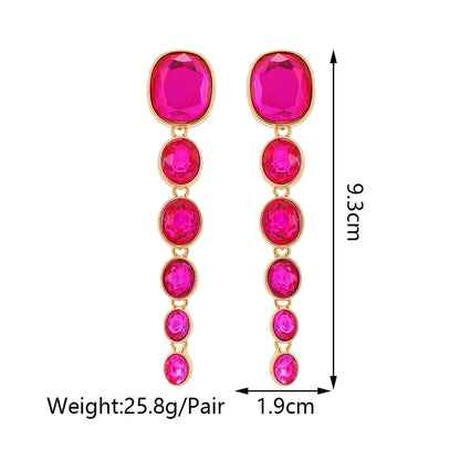 1 Pair Elegant Exaggerated Oval Plating Inlay Zinc Alloy Glass Dangling Earrings