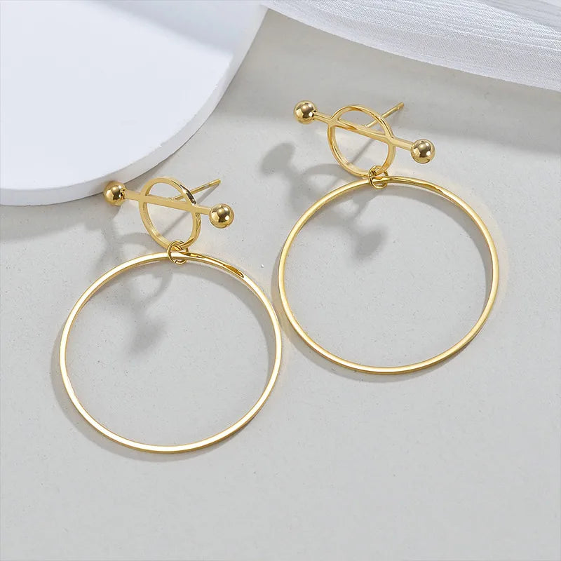 1 Pair Elegant Exaggerated Simple Style Round Polishing Plating Metal 304 Stainless Steel 18K Gold Plated Drop Earrings