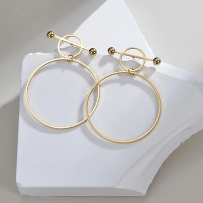 1 Pair Elegant Exaggerated Simple Style Round Polishing Plating Metal 304 Stainless Steel 18K Gold Plated Drop Earrings