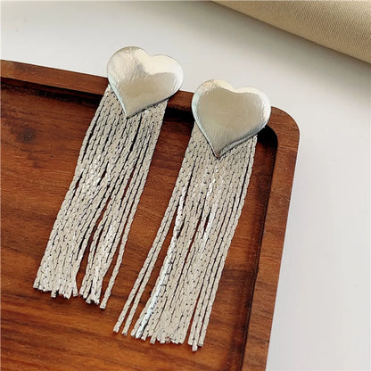 1 Pair Elegant Exaggerated Tassel Heart Shape Plating Titanium Steel 18k Gold Plated Drop Earrings