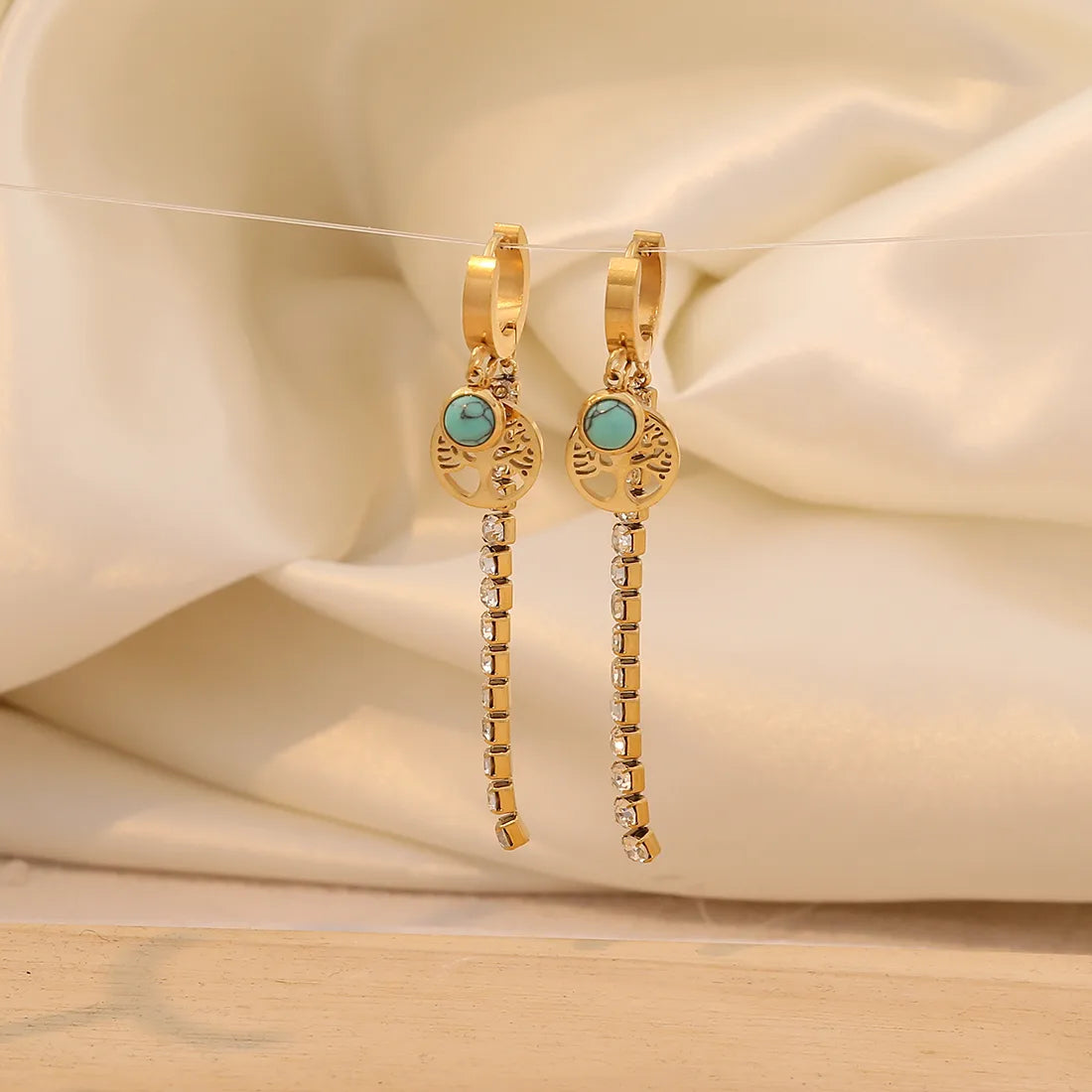 1 Pair Elegant Eye Plating Inlay 304 Stainless Steel Rhinestones 18K Gold Plated Drop Earrings