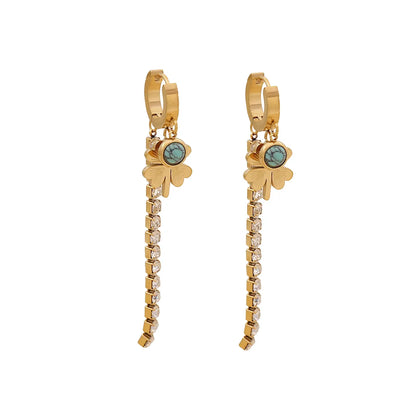 1 Pair Elegant Eye Plating Inlay 304 Stainless Steel Rhinestones 18K Gold Plated Drop Earrings