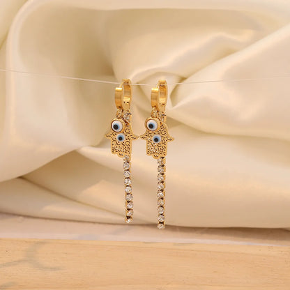 1 Pair Elegant Eye Plating Inlay 304 Stainless Steel Rhinestones 18K Gold Plated Drop Earrings