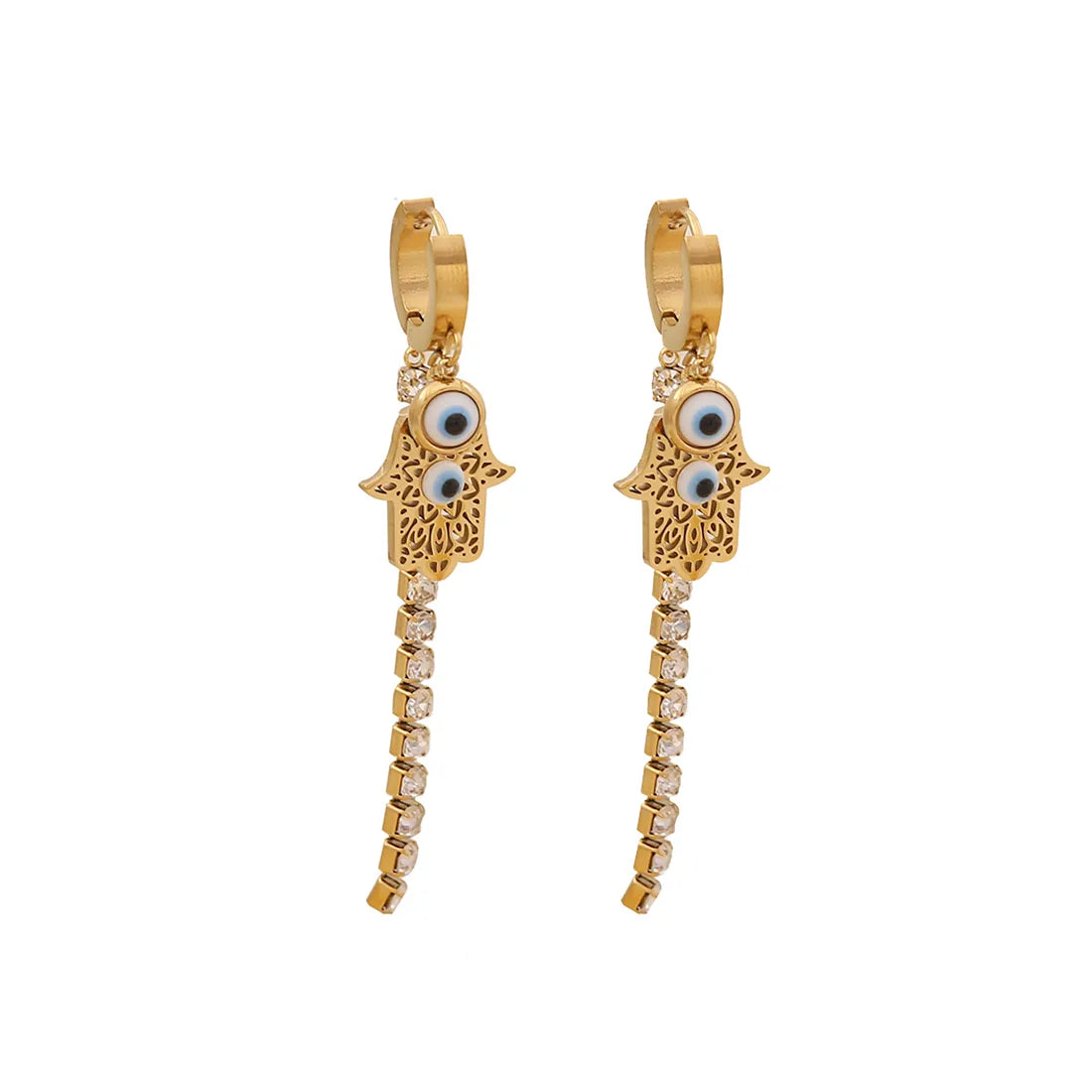 1 Pair Elegant Eye Plating Inlay 304 Stainless Steel Rhinestones 18K Gold Plated Drop Earrings