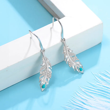 1 Pair Elegant Feather Plating Inlay Sterling Silver Zircon Rhodium Plated Drop Earrings