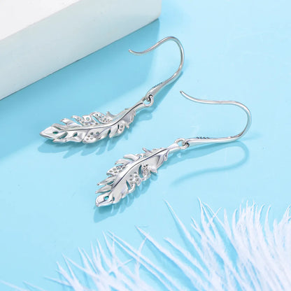 1 Pair Elegant Feather Plating Inlay Sterling Silver Zircon Rhodium Plated Drop Earrings