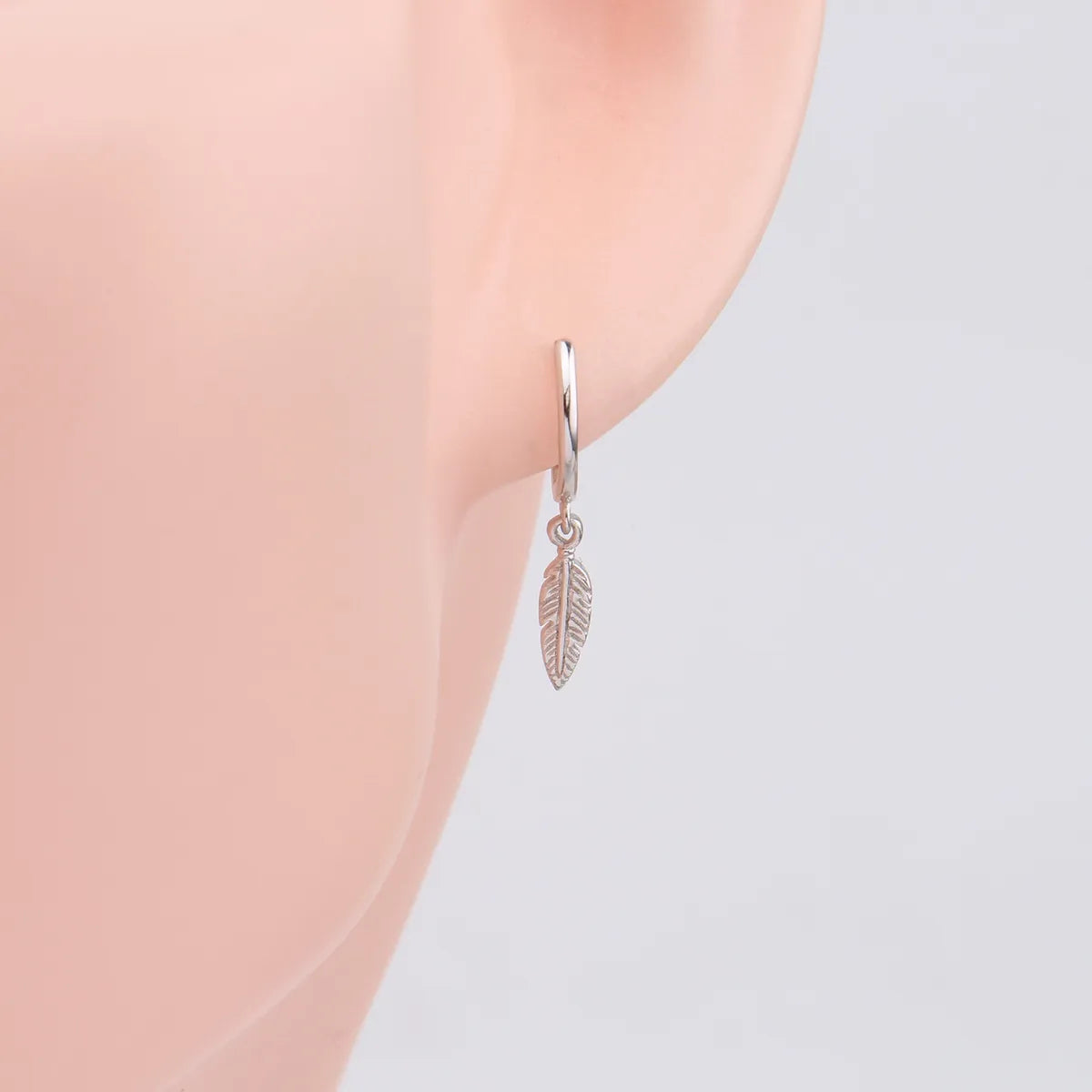 1 Pair Elegant Feather Plating Sterling Silver Drop Earrings