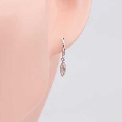 1 Pair Elegant Feather Plating Sterling Silver Drop Earrings