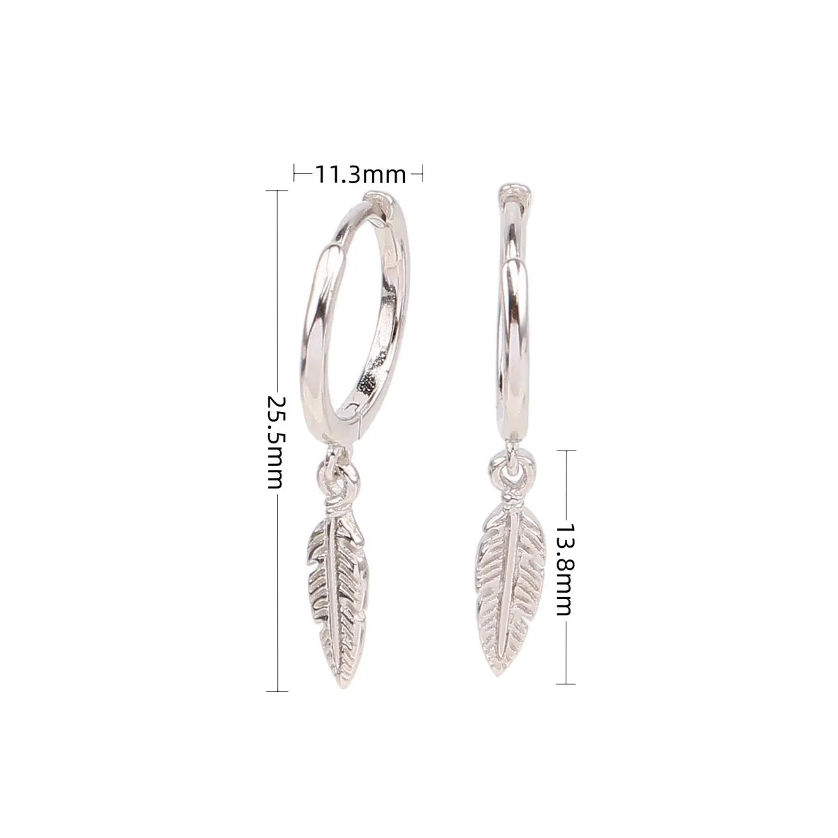 1 Pair Elegant Feather Plating Sterling Silver Drop Earrings