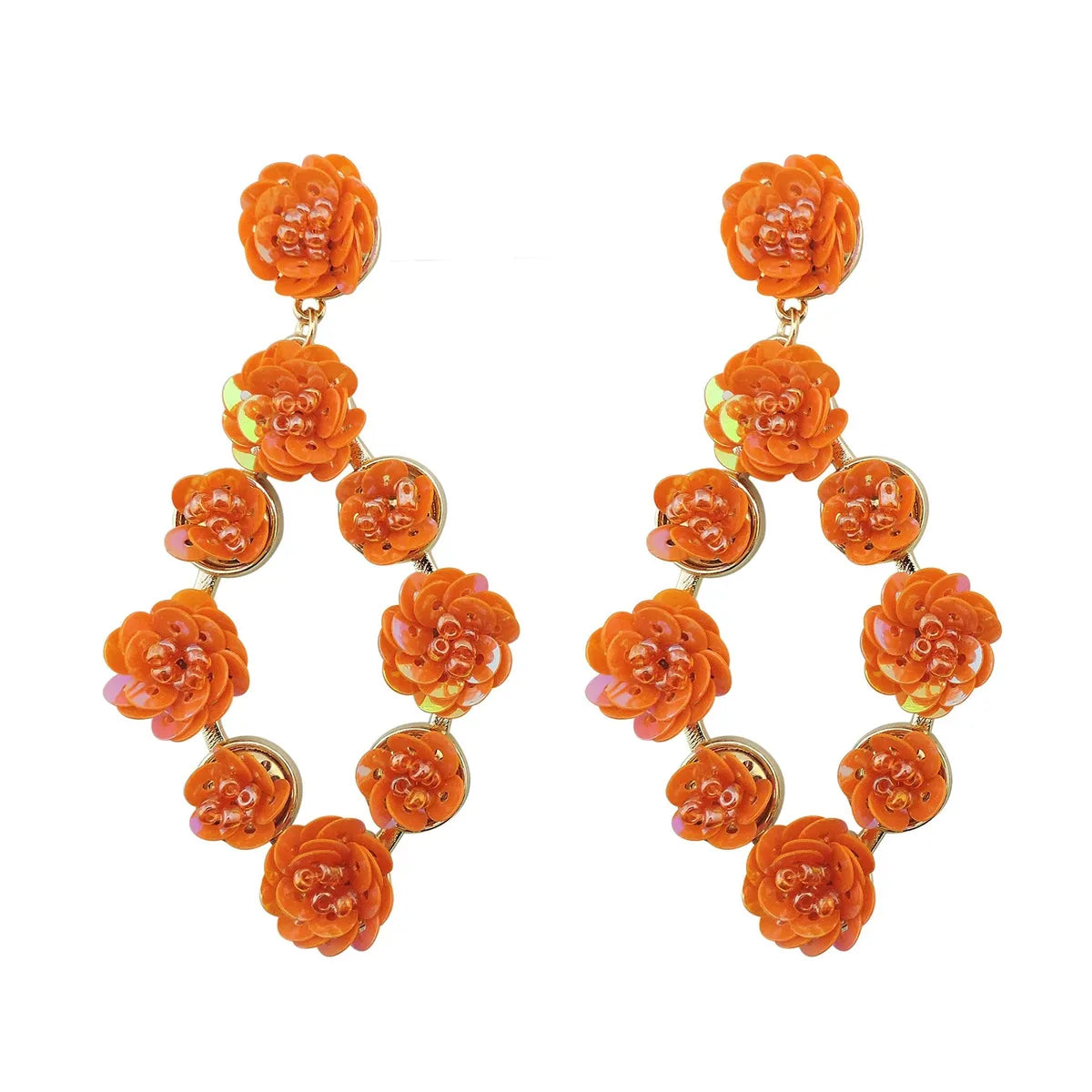 1 Pair Elegant Flower Argyle Alloy Drop Earrings