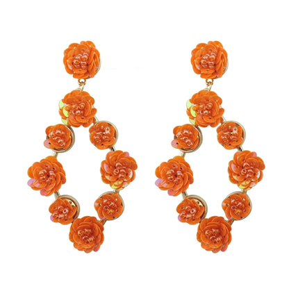 1 Pair Elegant Flower Argyle Alloy Drop Earrings