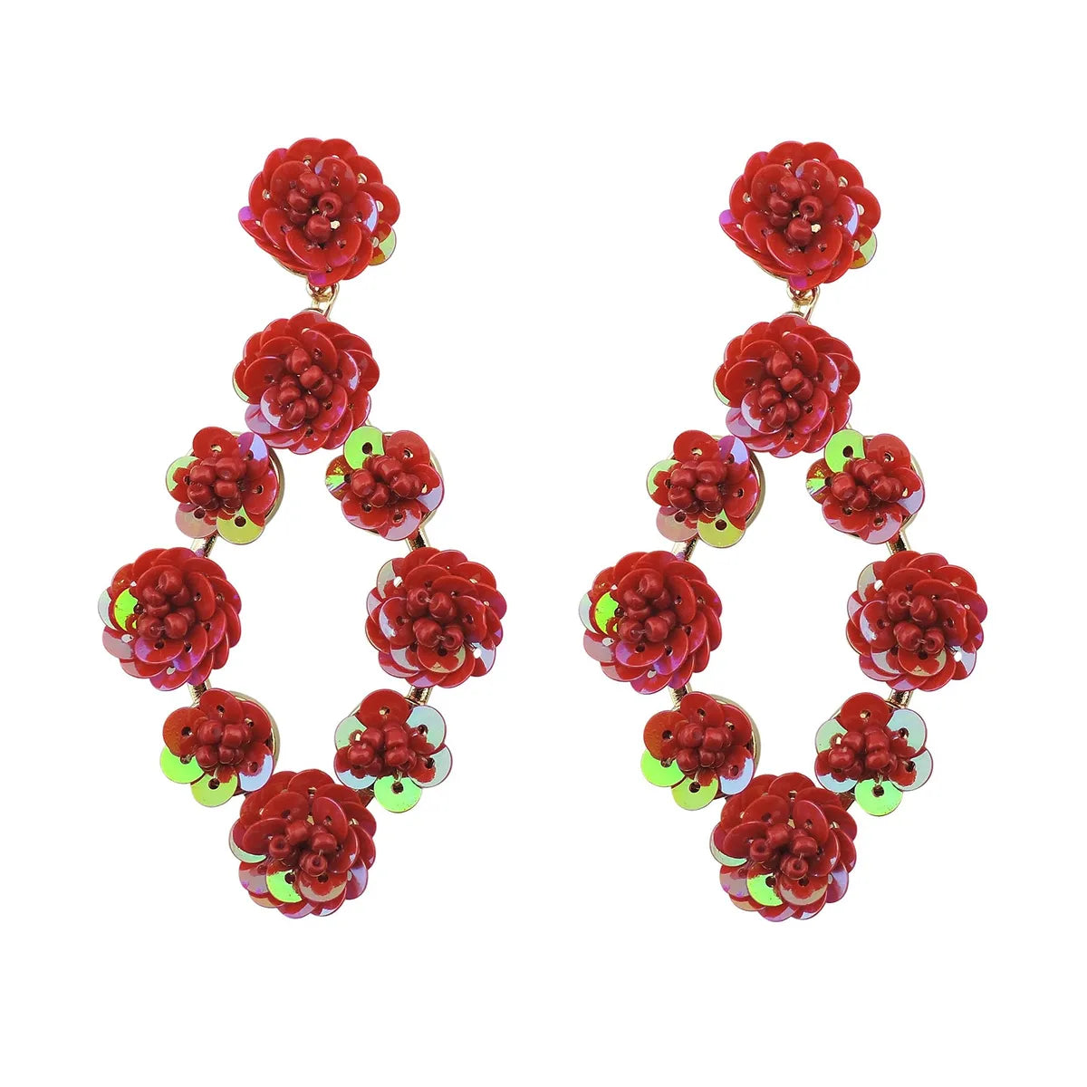 1 Pair Elegant Flower Argyle Alloy Drop Earrings