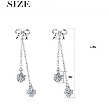 1 Pair Elegant Flower Bow Knot Tassel Copper Drop Earrings