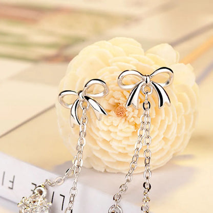 1 Pair Elegant Flower Bow Knot Tassel Copper Drop Earrings