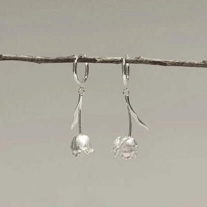 1 Pair Elegant Flower Carving Sterling Silver Drop Earrings